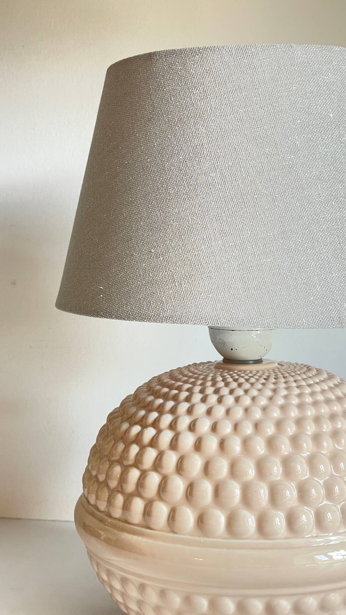 Pale pink ceramic lamp from the 90s