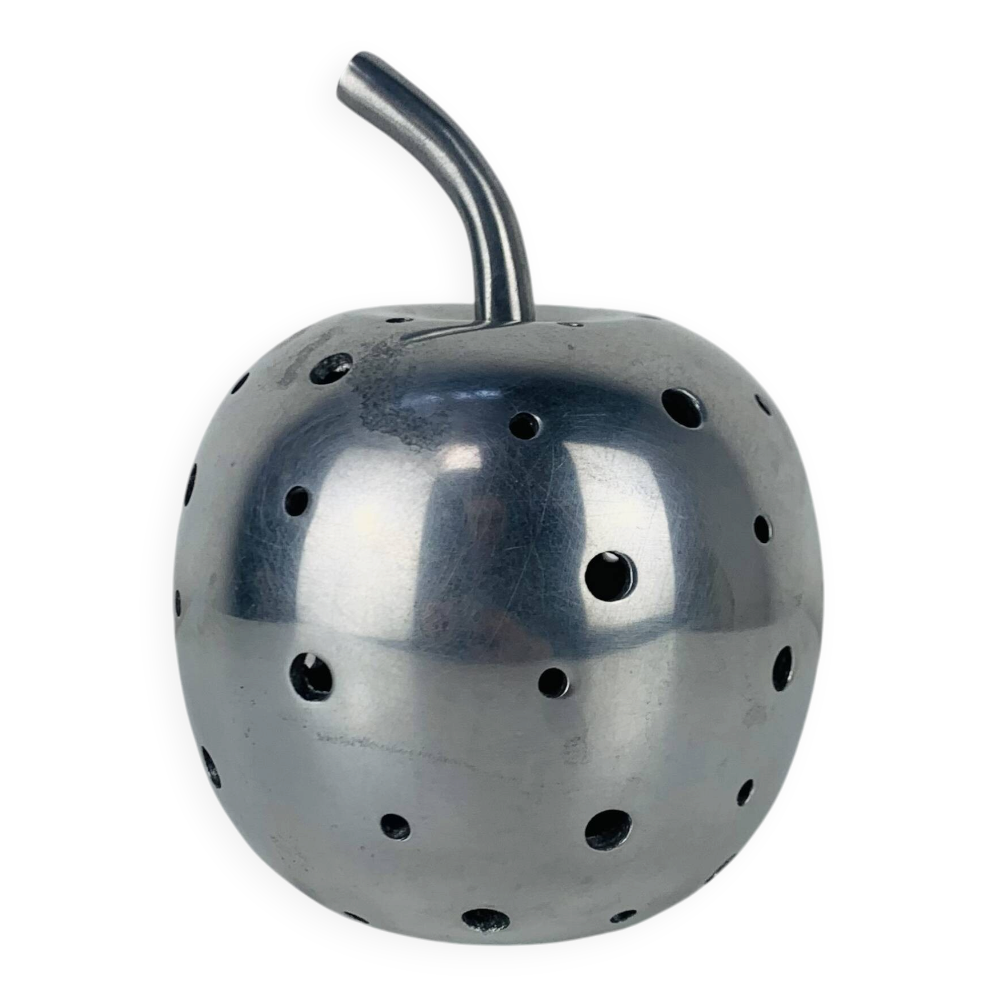 Aluminium apple sculpture, 1970s, candle holder