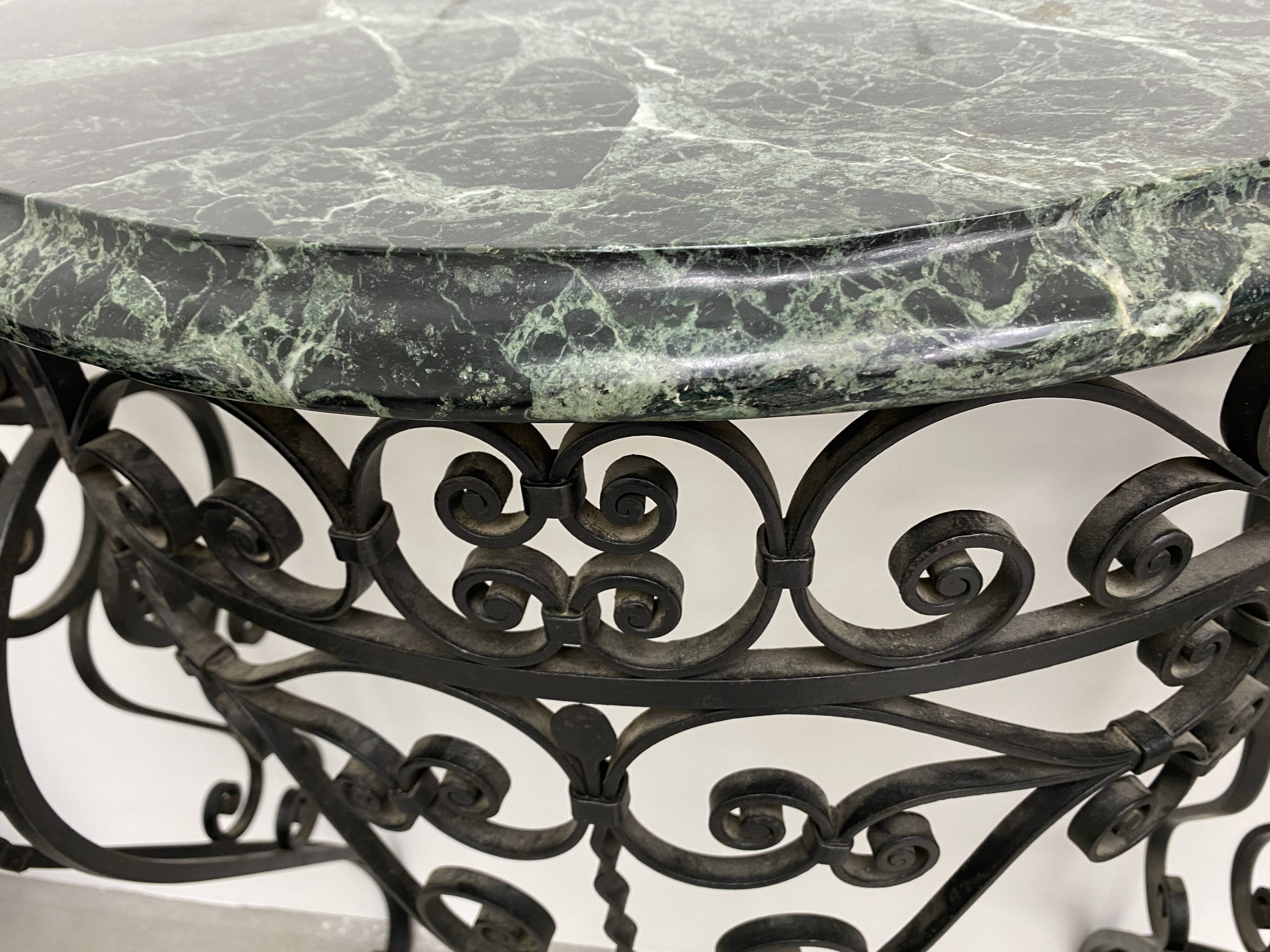 Art Deco Wrought Iron Console with Green Alpine Marble