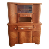 Dresser - 1950s elm cabinet with gold-decorated display case, in good condition.