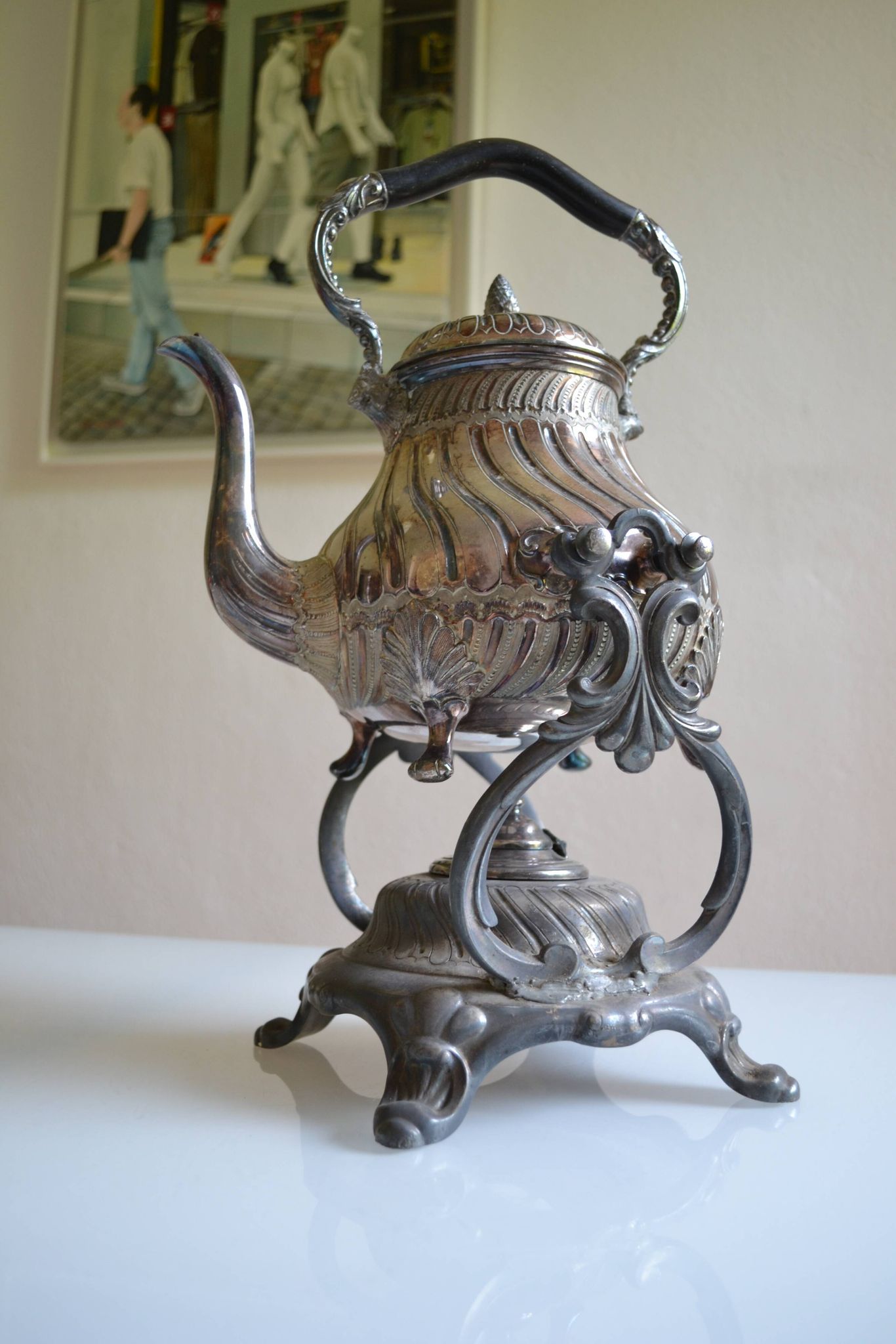 Art Nouveau teapot or samovar in silver-plated metal by goldsmith Victor Saglier