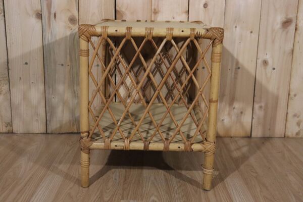Petite table d'appoint rotin vintage