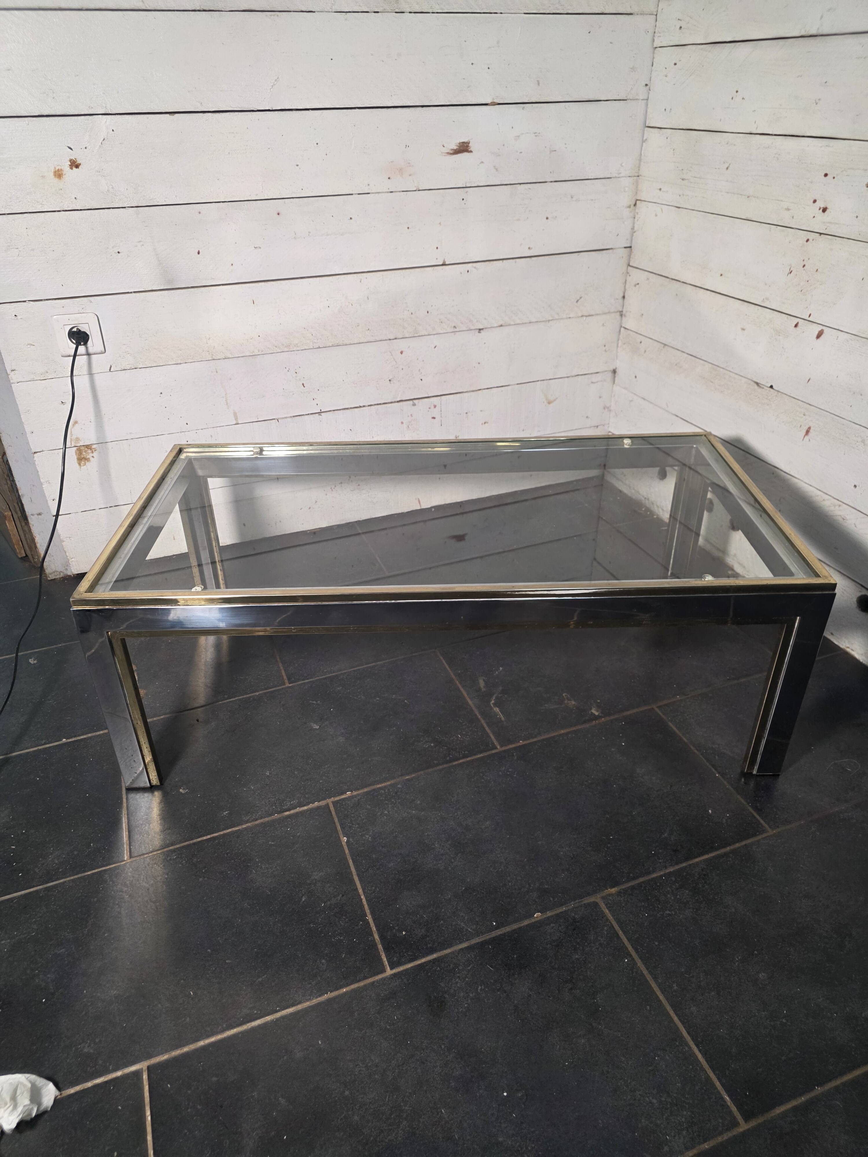 Chrome and gold metal coffee table by Romeo Rega from the 1970s.