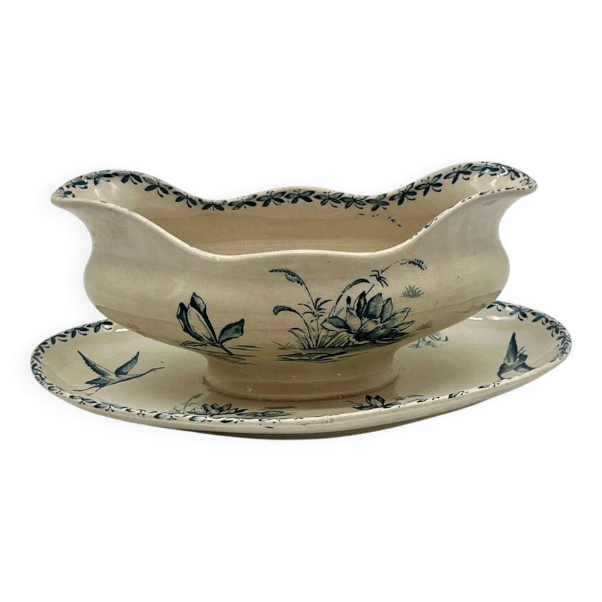 Saucière terre de fer, motifs nénuphars