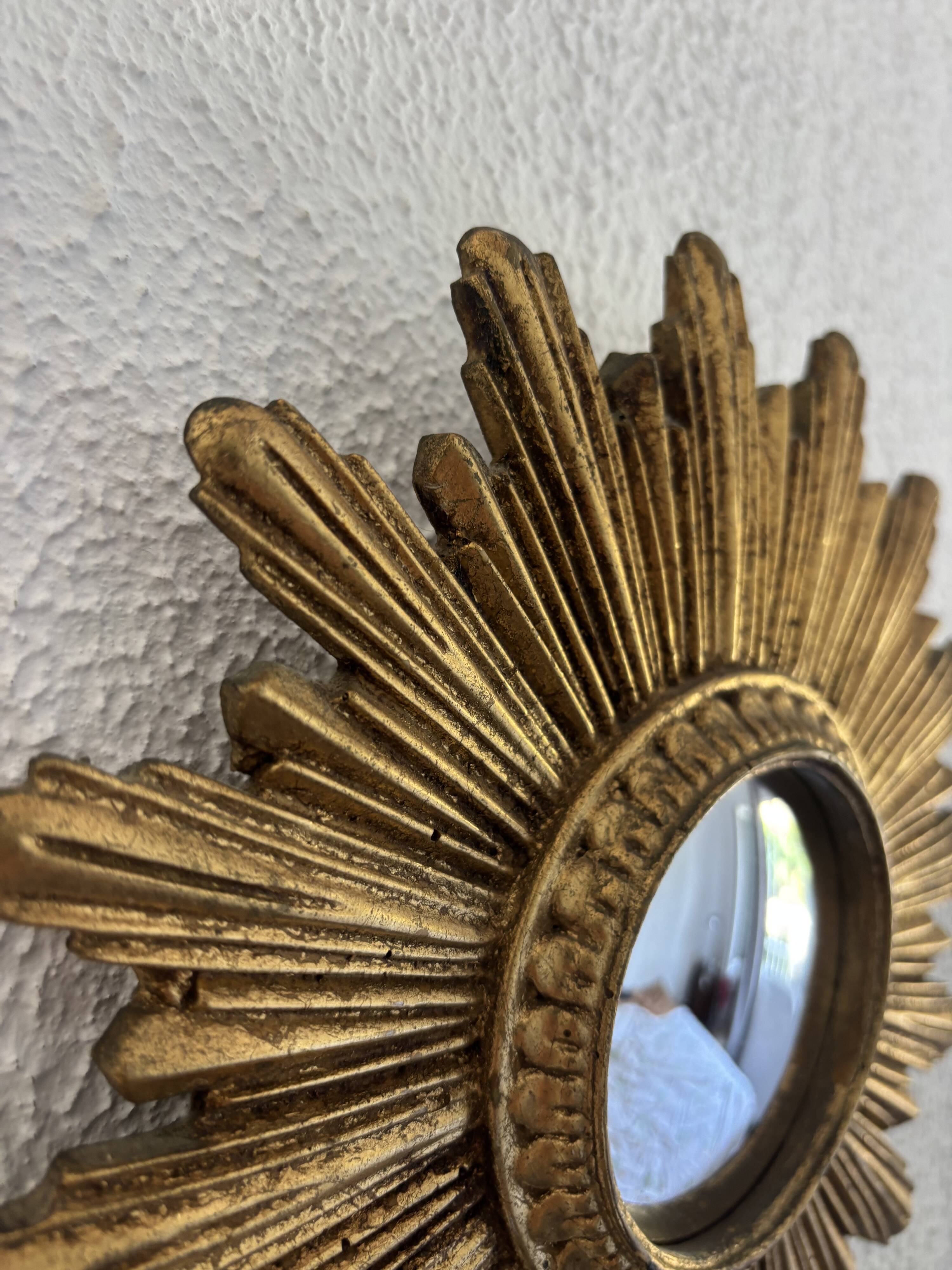 Vintage 1960 sun mirror witch's eye fine gold resin - 26 cm