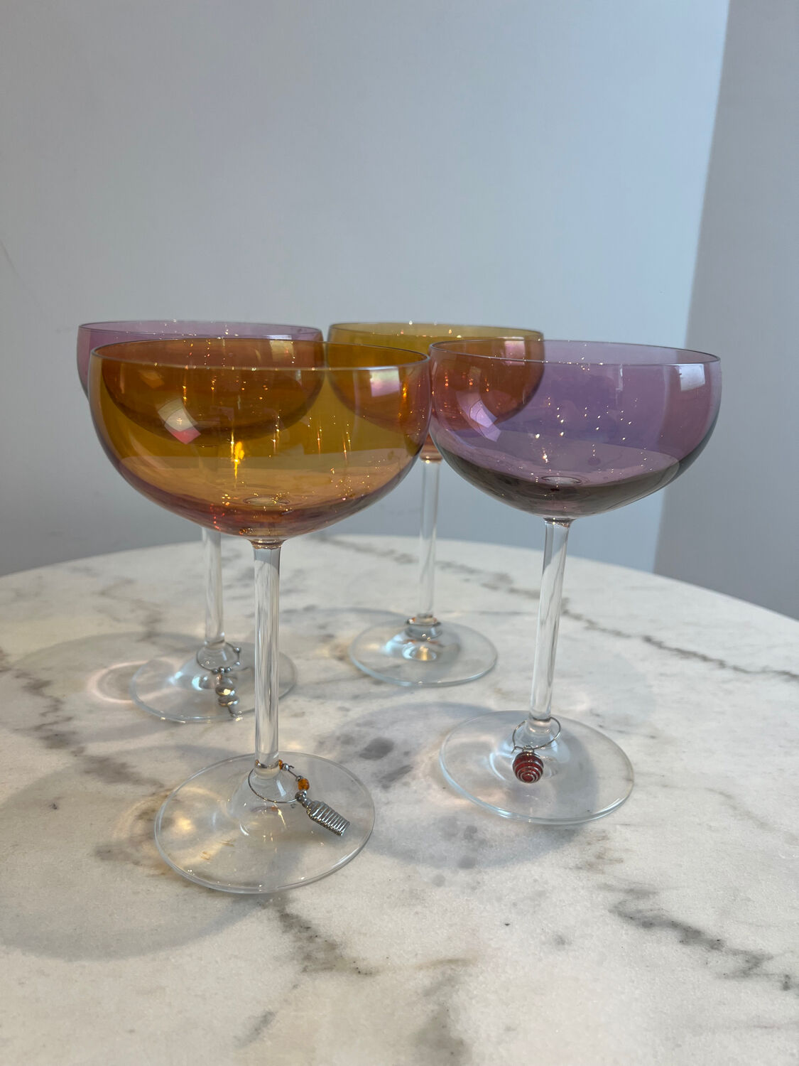 Set of 4 vintage coloured stemmed glasses