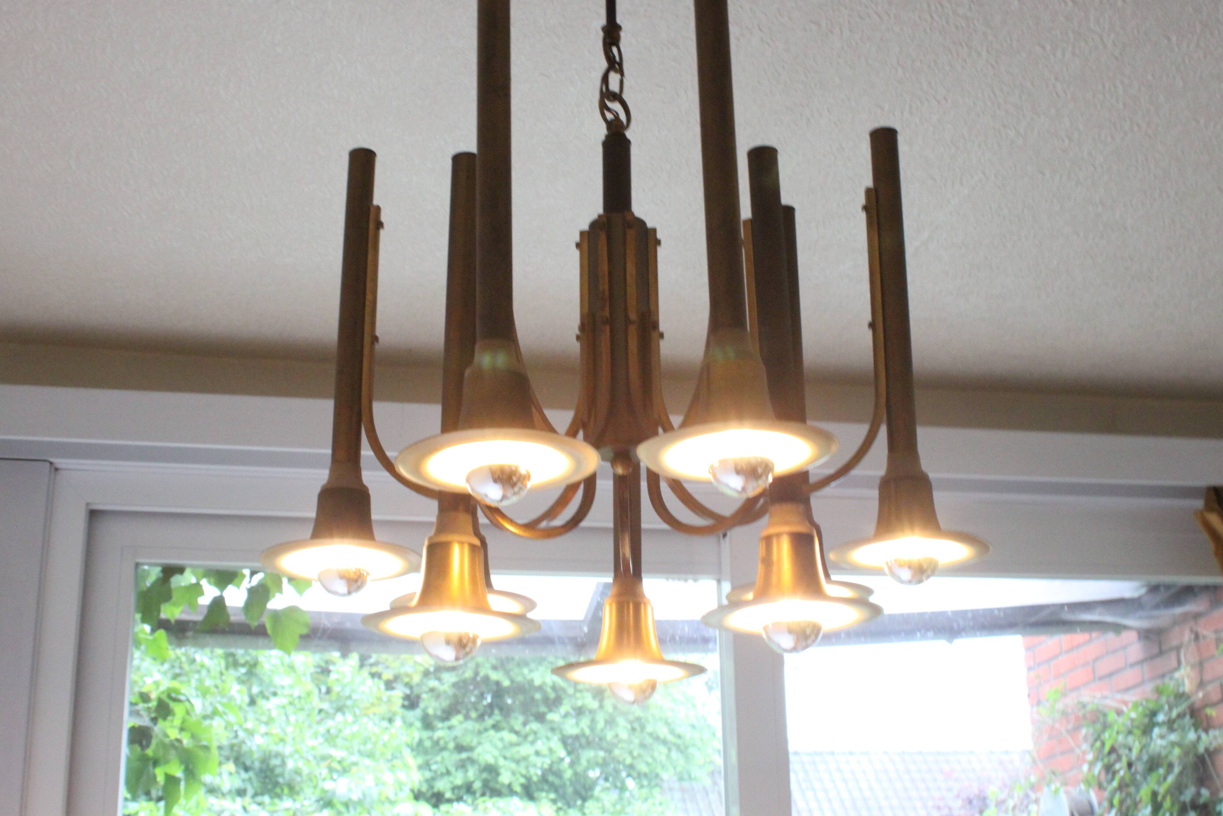 Brass trumpet chandelier, 1970s