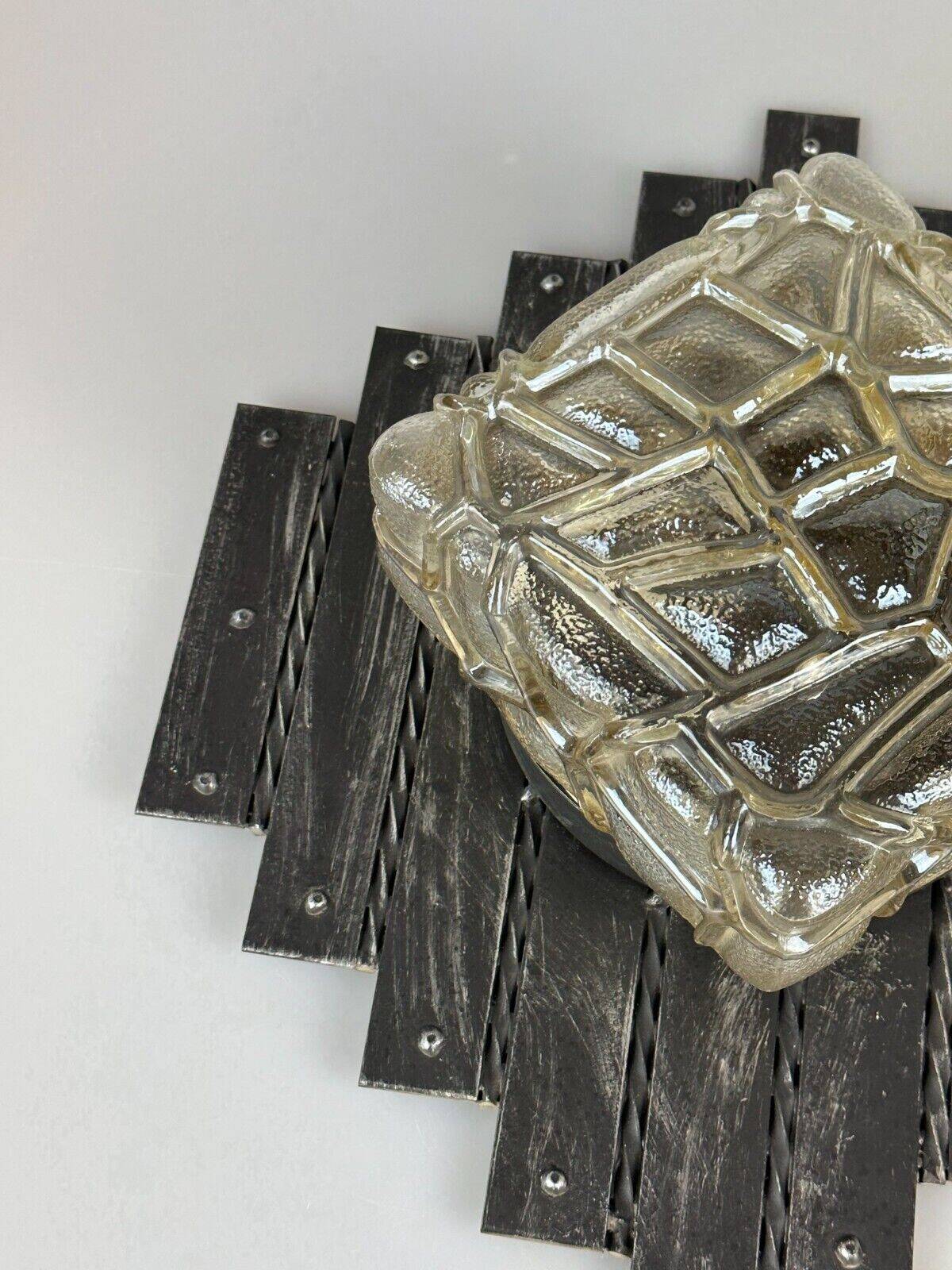 60's 70's Brutalist Wall Lamp Iron & Glass Wall Sconce