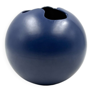 Modern blue spherical ceramic vase, Italy 1970