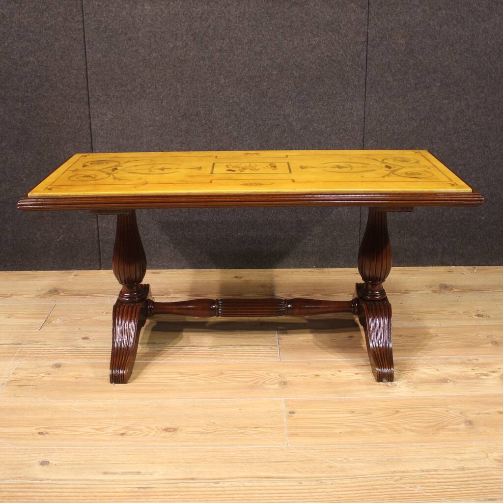 Italian coffee table in wood with marble top from the 60s