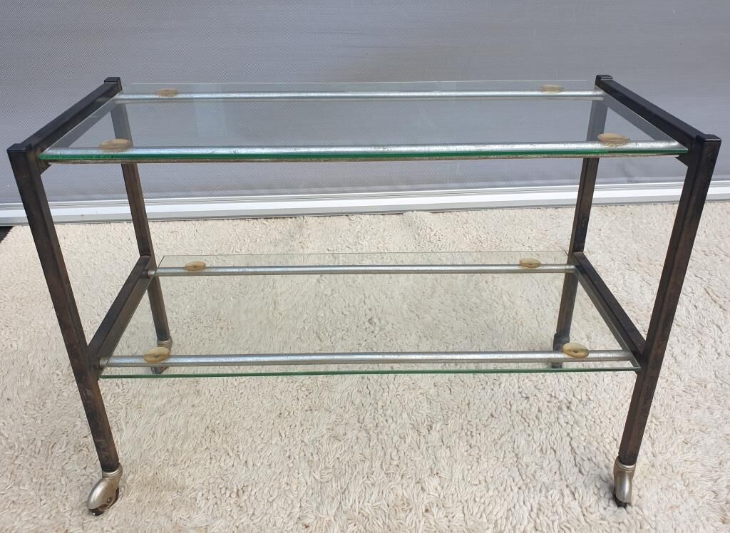 Table roulante vintage 1960 métal et verre