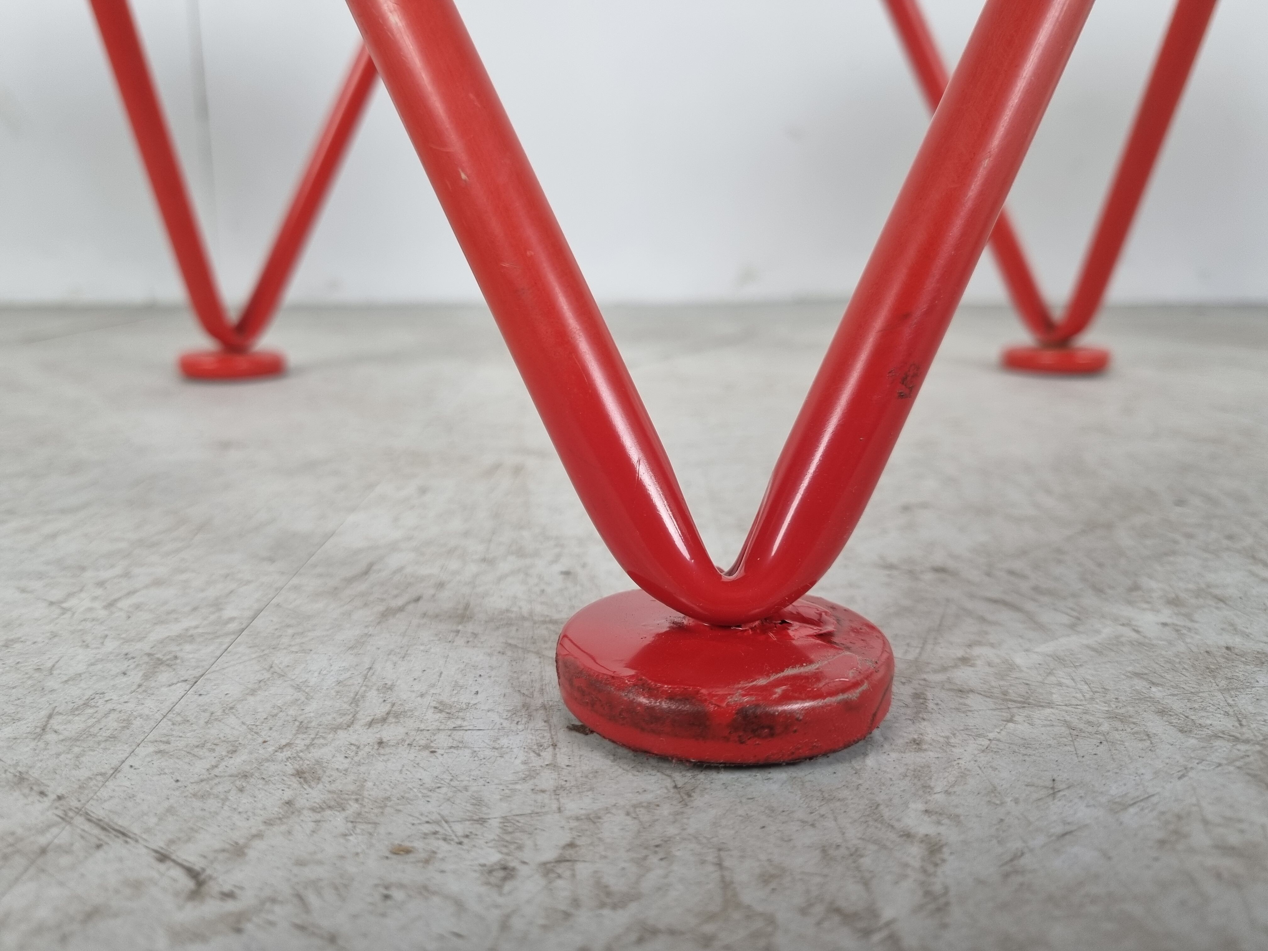 Vintage red metal dining chairs, 1980s