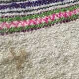 Natural white wool fluffy rug with colourful stripes, Romanian handwoven carpet