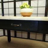 Farm table, dining, oak and pine patinated black and pale yellow