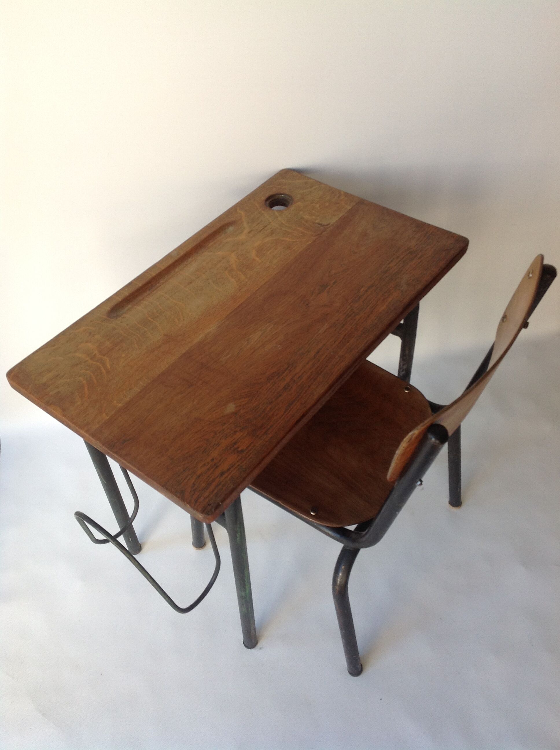 Old wooden school desk and chair