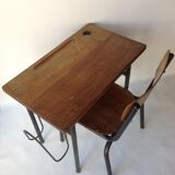 Old wooden school desk and chair