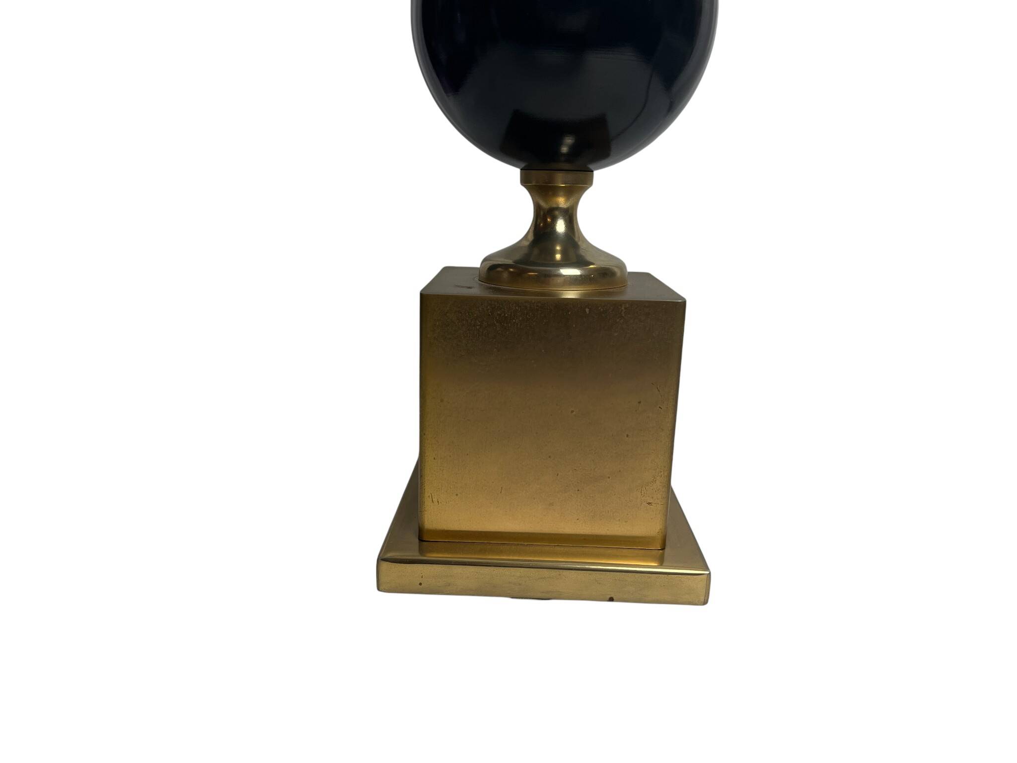 Vintage, lampe pied métal doré et laque noire abat-jour vers 1970