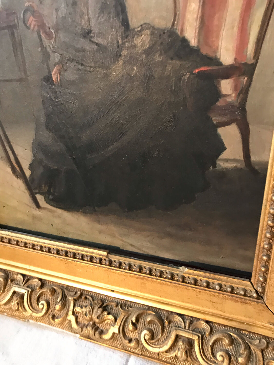 Oil on wood interior scene