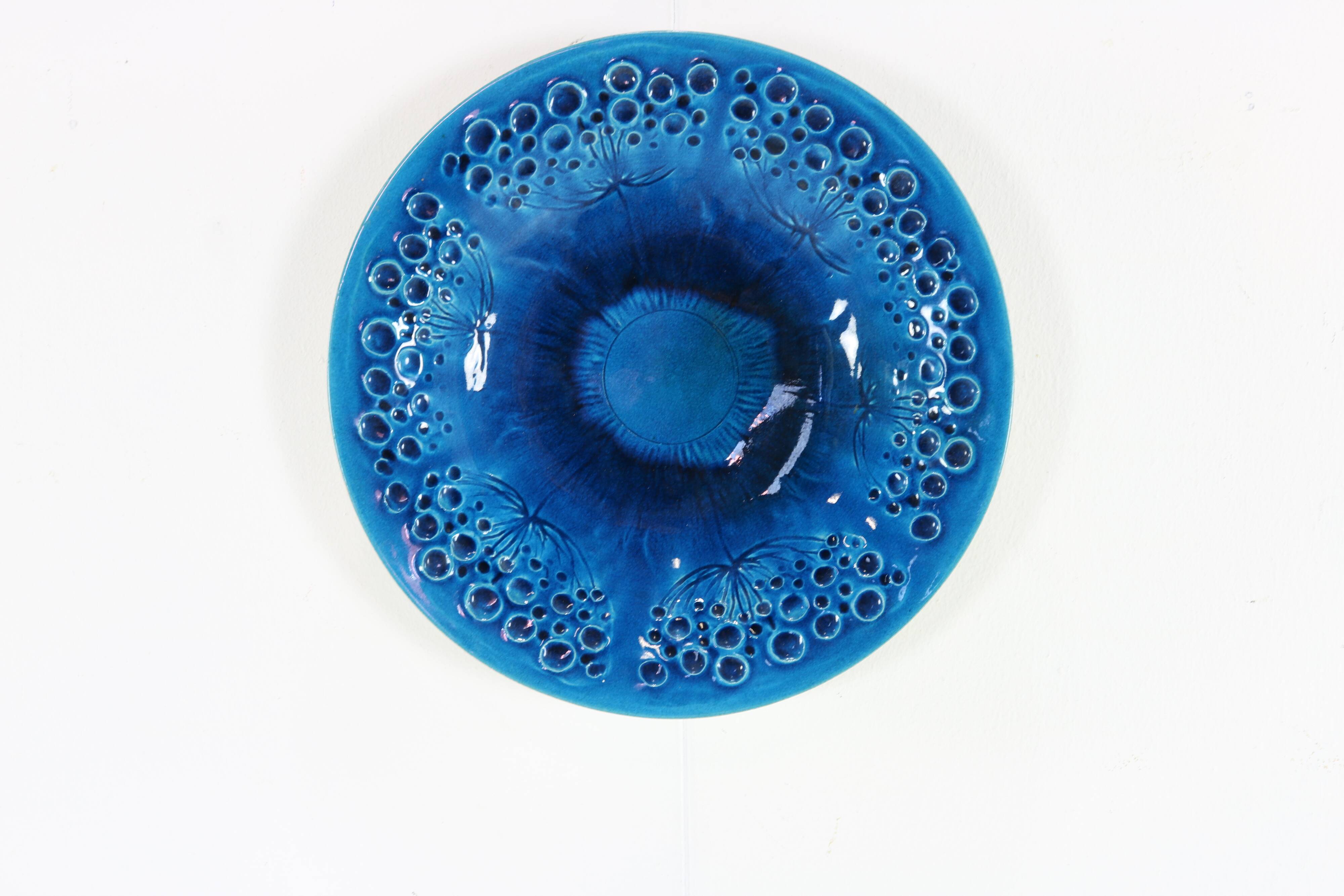 Danish mid-century blue turquoise large ceramic plate by H.A. Kahler