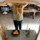 Art nouveau mirror, curved wooden frame and chiseled glass