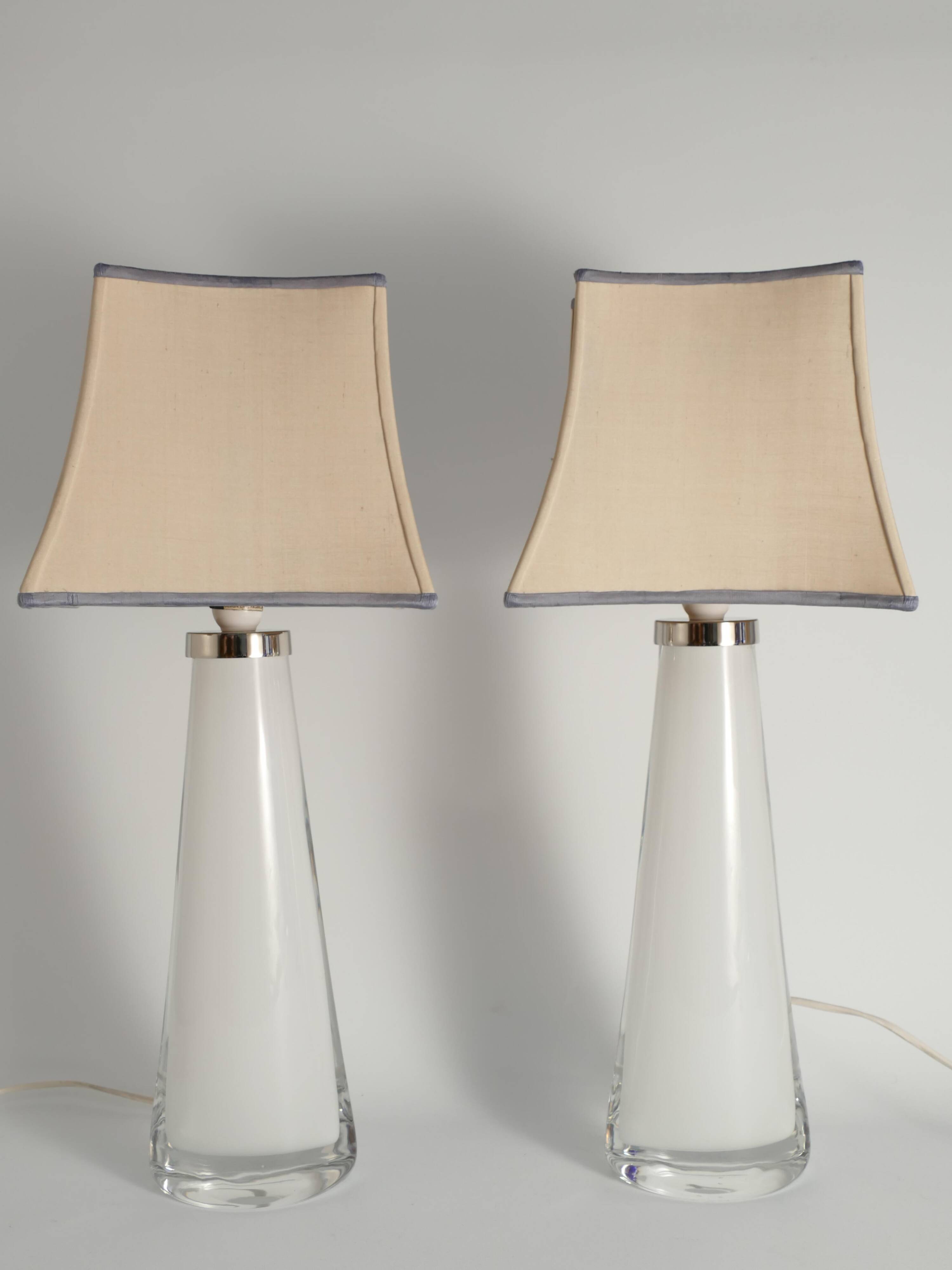 Large White Crystal Glass Table Lamps, Carl Fagerlund, Orrefors, 1960, Set of 2