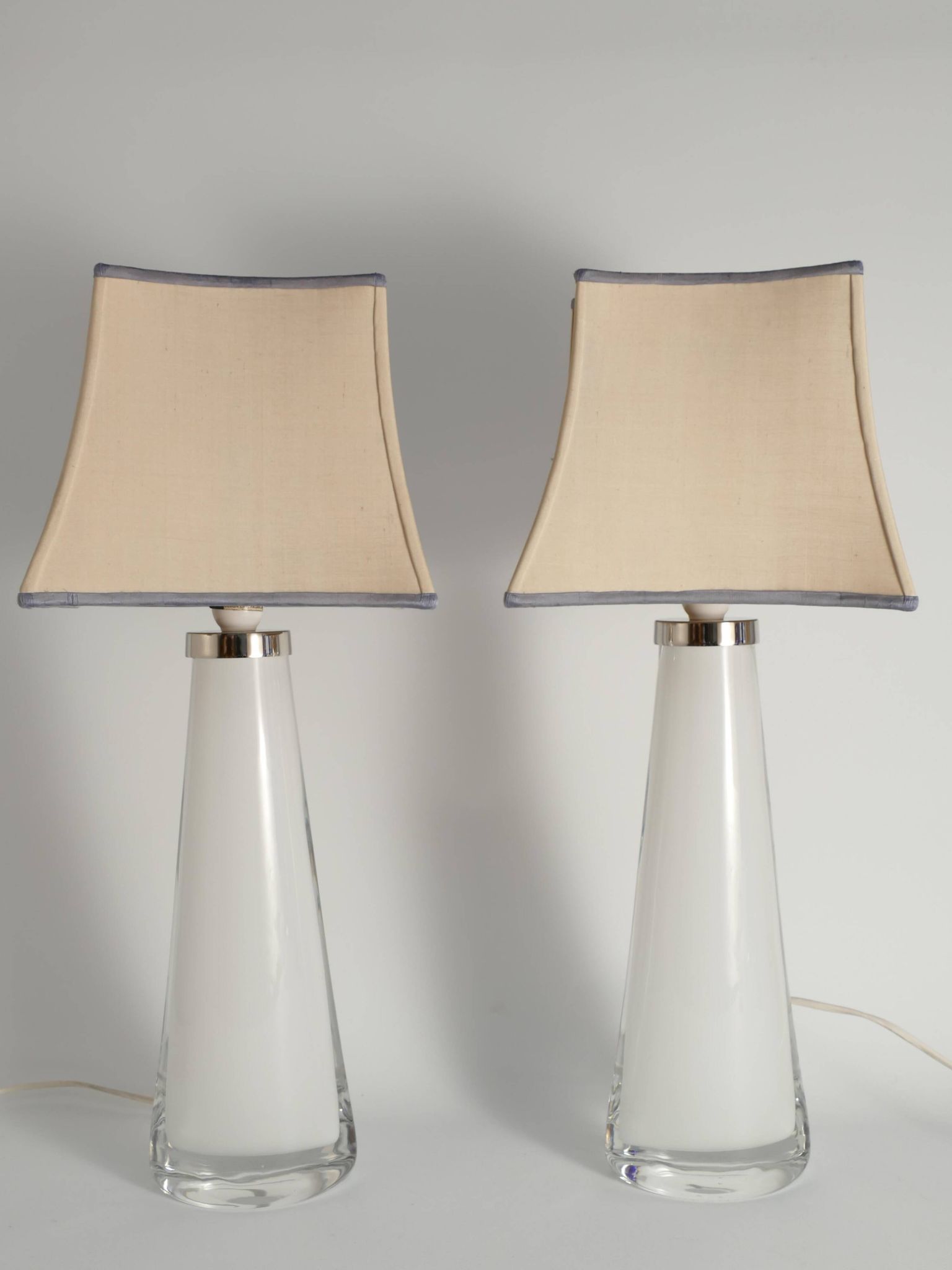 Large White Crystal Glass Table Lamps, Carl Fagerlund, Orrefors, 1960, Set of 2