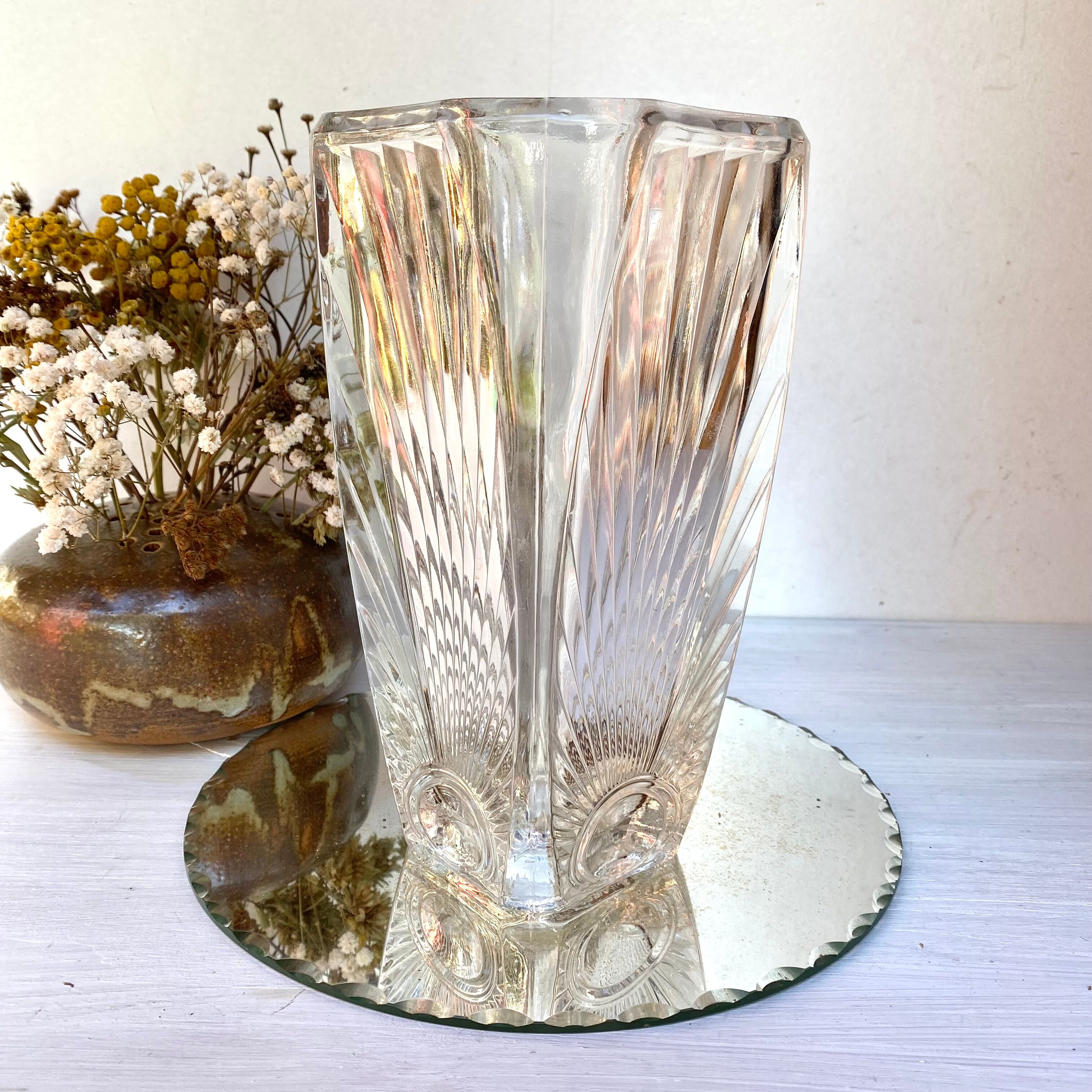 Vintage chiseled glass vase