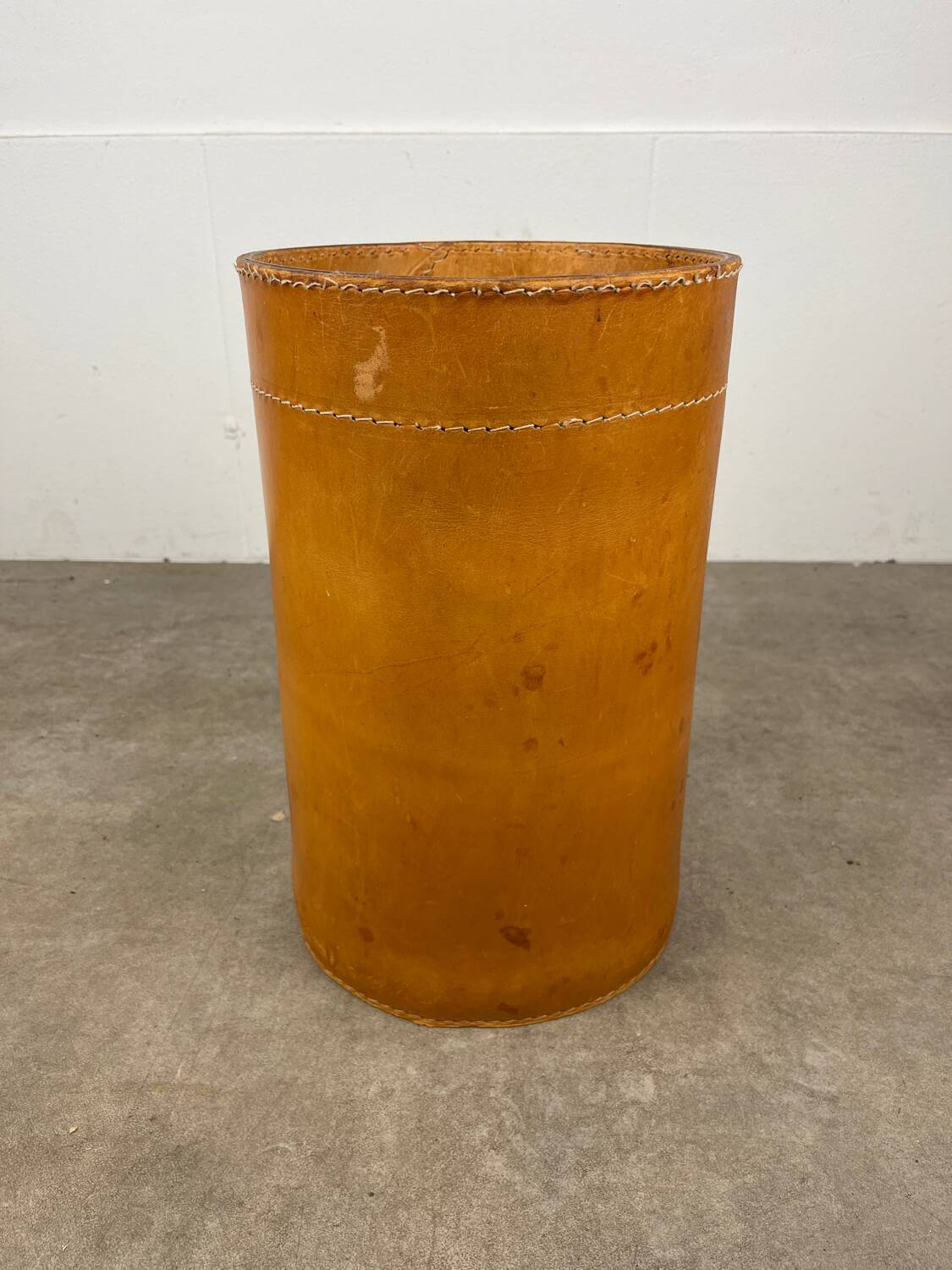 Danish leather wastepaper basket by Torben Orskov in Adnet style