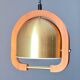 Mid Century Italian Modern Brass and Oak adjustable height Chandelier 70s