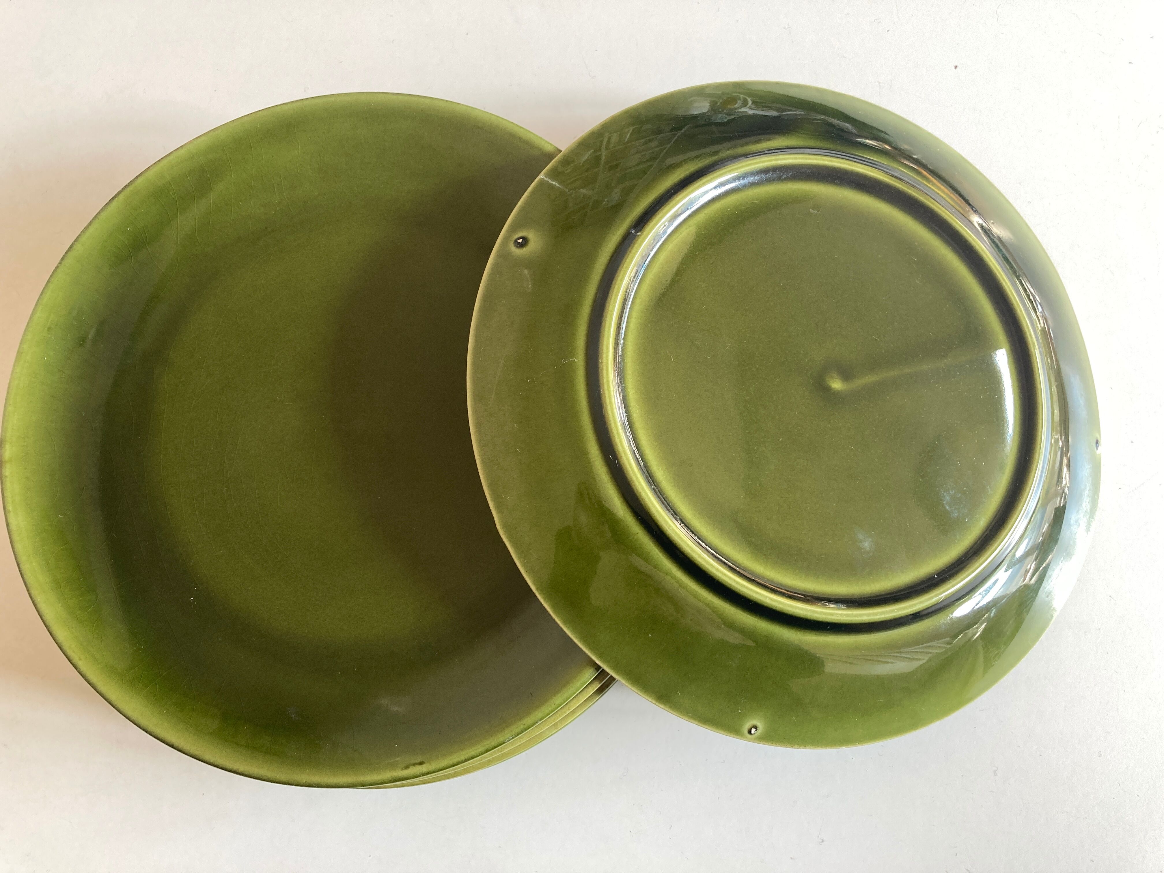 set of 6 flat plates 1960 in green faience