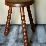 Vintage tripod stool in solid wooden twisted feet