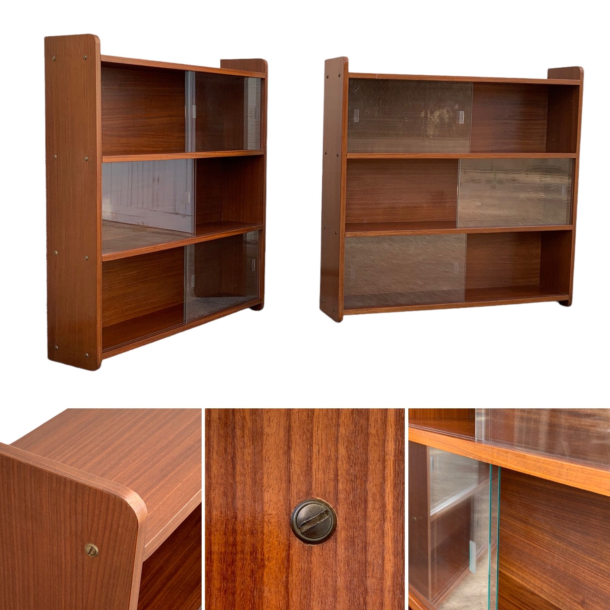 glass wall bookcase in vintage teak 1950