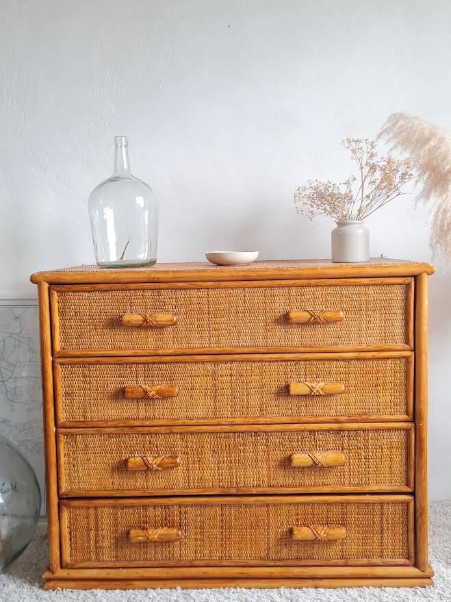 Vintage rattan chest of drawers circa 70s