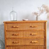 Vintage rattan chest of drawers circa 70s
