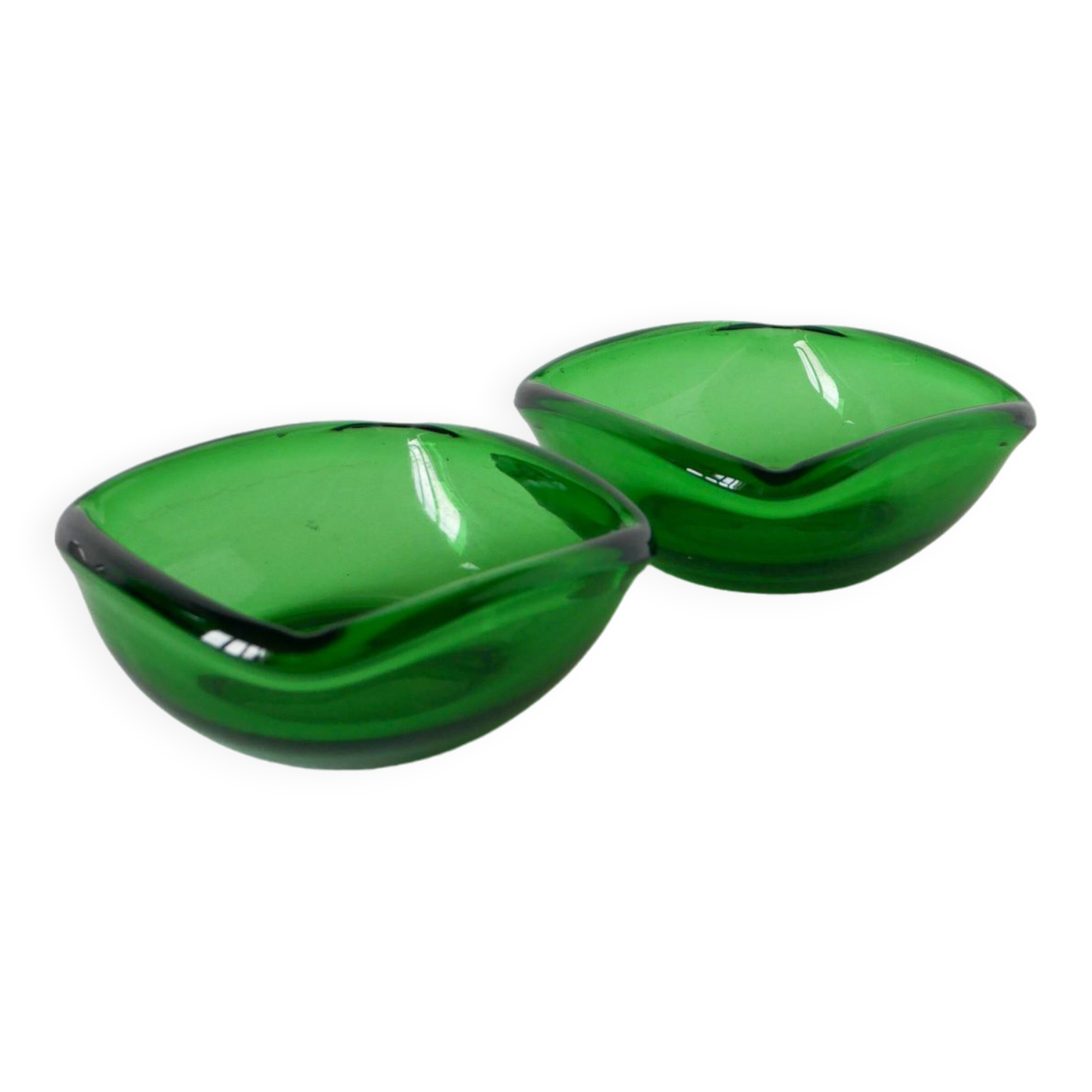 Pair of green colored glass storage compartments, in the Murano style, 1970