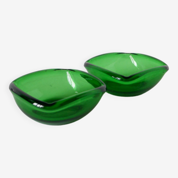Paire de vide-poches en verre coloré vert, dans le goût de Murano, 1970