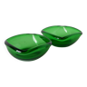 Pair of green colored glass storage compartments, in the Murano style, 1970