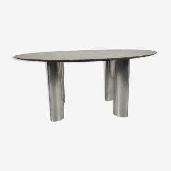 Dining table in granite and chrome 80s/90s, Italy