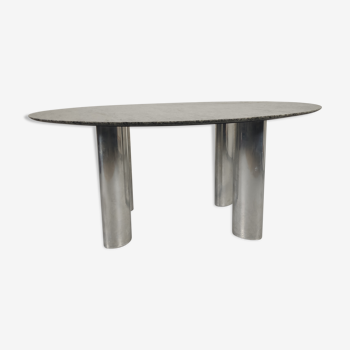 Table de salle à manger en granite et chrome années 80/90, Italie