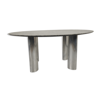 Dining table in granite and chrome 80s/90s, Italy