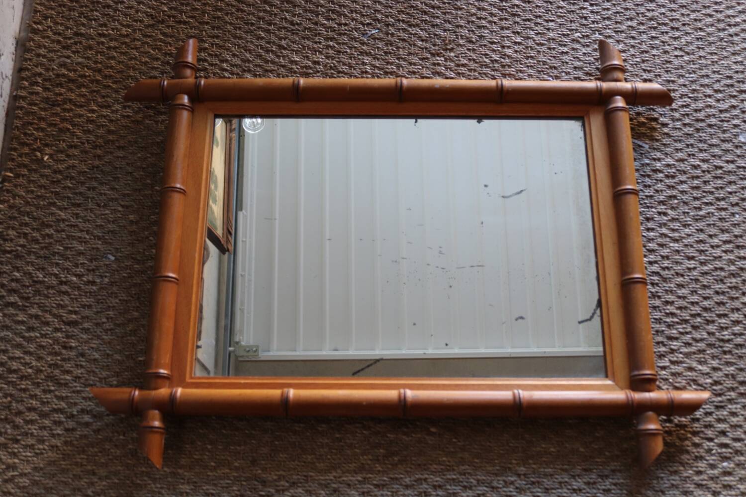 Antique cross mirror, turned wood, bamboo style