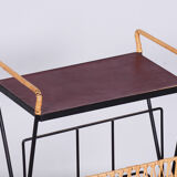 Original midcentury side table, metal, rattan, scandinavia, 1960s