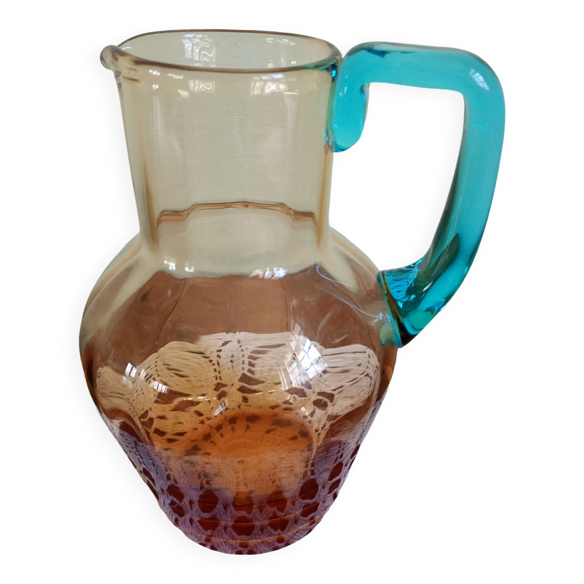 Portieux glassware pitcher - George Sand model - blue and amber