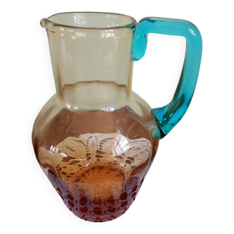 Portieux glassware pitcher - George Sand model - blue and amber