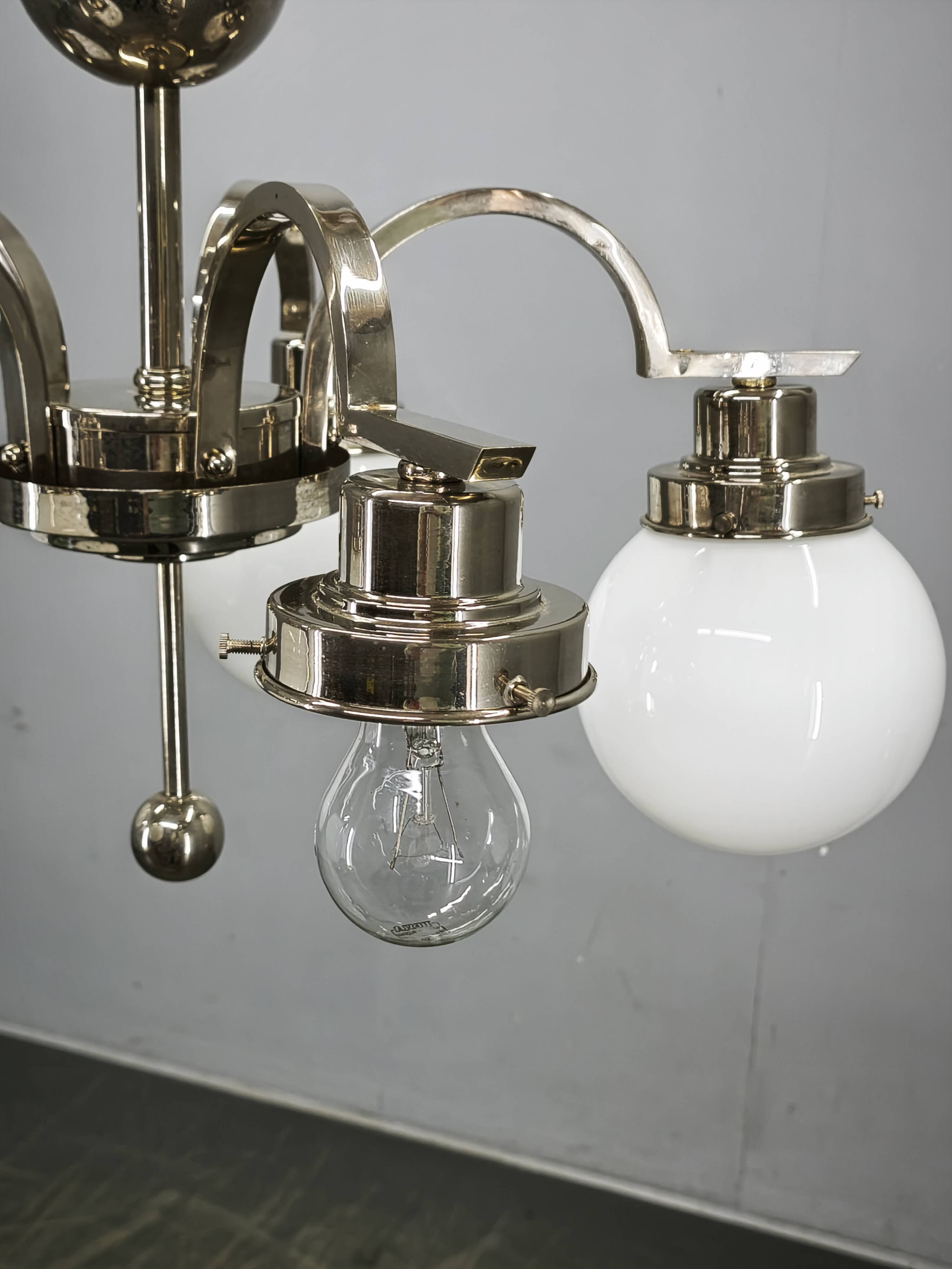 Art Deco Five-Light Chrome Chandelier, Czechoslovakia, 1930s