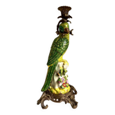 Parakeet candlestick in porcelain with a bronze mount, Wong Lee manufacture no. 1