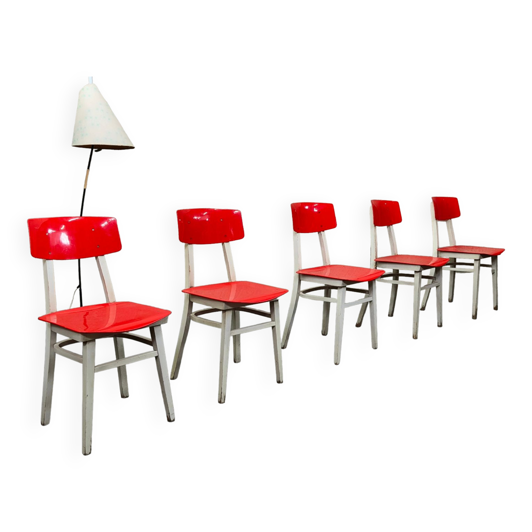 Set of 5 chairs TON Bystrice (Thonet) red and white 1960