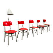 Set of 5 chairs TON Bystrice (Thonet) red and white 1960