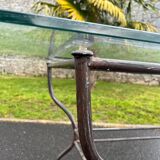 Rectangular table translucent glass top metal base vintage 1980
