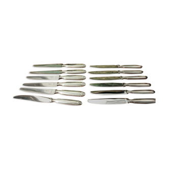 Set of 12 silver metal knives brand Alfénide with their case